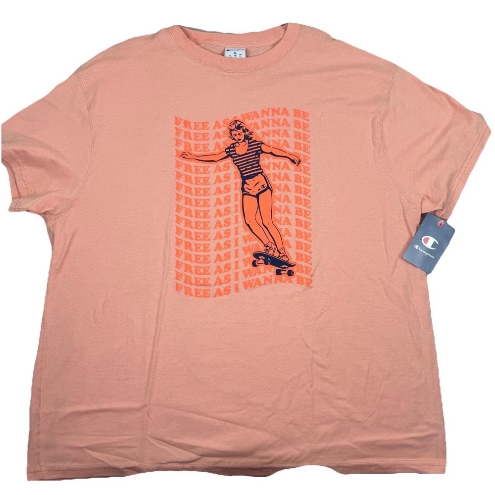 Champion Graphic T-Shirt Womens XL Peach Skater Girl Free As I Wanna Be Tee